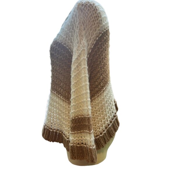 Free People Monaco Cream & Tan Striped Open-Knit Oversized Sweater XS - Picture 4 of 11